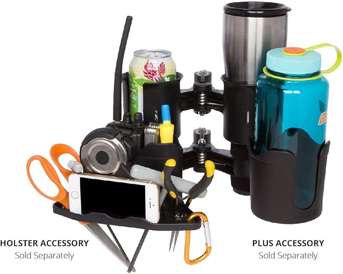 ROBOCUP, (Black), Patented Clamp On Boat Cup Holder |Multifunction Dual Drink Caddy for Fishing Poles, Tools, Net, Gaff |Portable Storage for Boating, Beach, Umbrellas, Golf Carts, Strollers