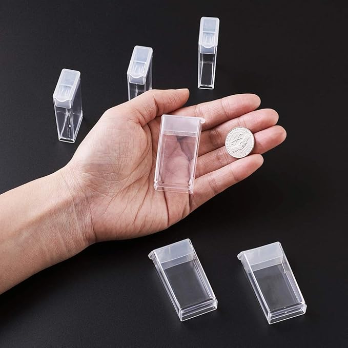 FASHEWELRY 100Pcs Plastic Flip Top Seed Bead Small Storage Containers 2x1 Rectangle Transparent Clear Box Package Candy Favor Empty Box Organizers