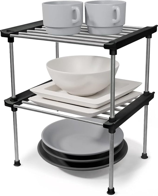 carrotez Cabinet Organizer Shelf, Set of 2 Stackable Kitchen Counter Shelves, Kitchen Cabinet Organizers and Storage, Pantry Storage Shelf Organizer, 9.8 x 7.8 x 6.1 - Black