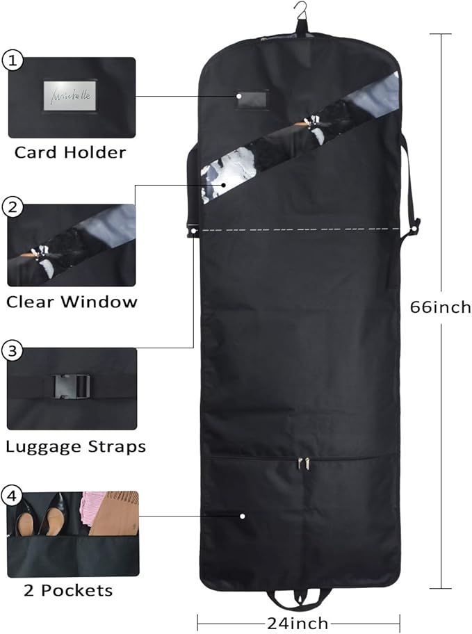 66'' Tri-fold Extra Long Dress Garment Bag, Premium & Breathable Tear-resistant Hanging Suit Cover for Travel and Storage