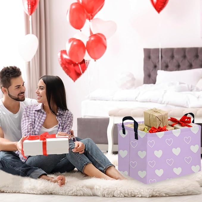 Rectangular Purple heart,Valentine's Day Gift Basket,nursery basket,Pink girls gift baskets,kids toy storage Bin, Love Heart Room Decor for Home,Shelf Baskets(Purple heart)