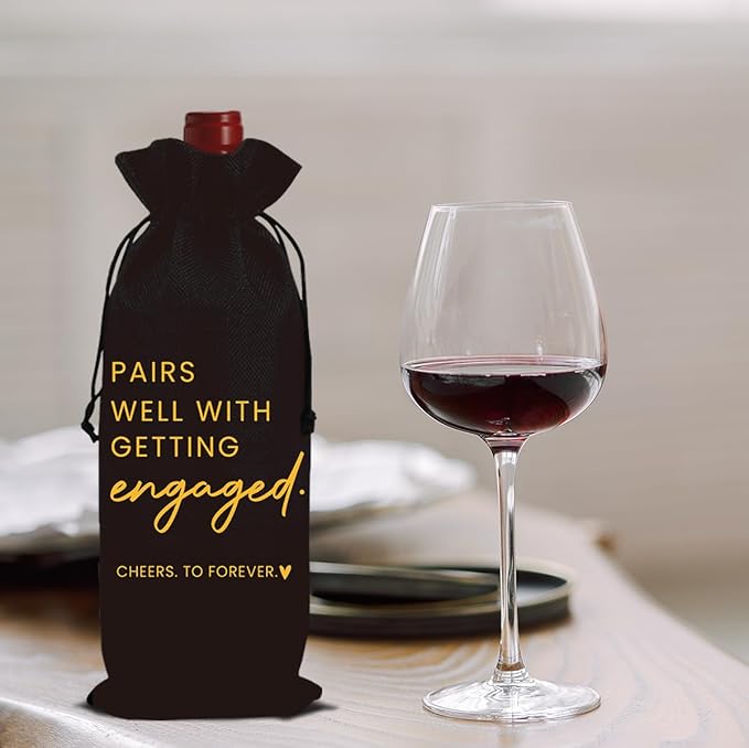Engaged Engagement Gifts for Couples Her Engagement Party Decorations Bridal Shower Decorations Wine Bag Cheers To Forever Wine Accessory Sets - Black