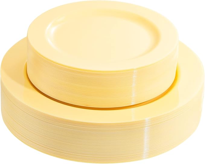 FLOWERCAT 60PCS Yellow Plates - Heavy Duty Yellow Plastic Plates Disposable 10.25inch & 7.5inch for Easter Party/Wedding/Spring - Serve for 30 guests