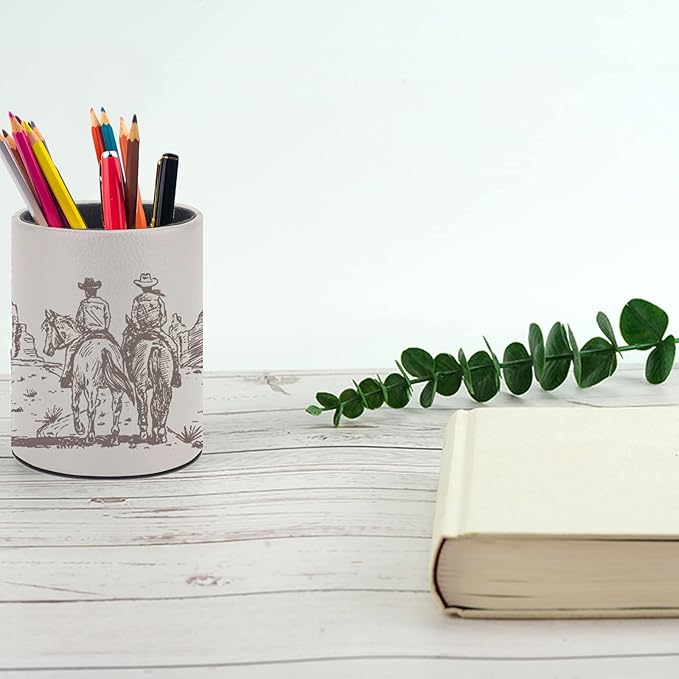 Western Desert Cowboy Pen Holder Pencil Organizer Cute Pencil Cup Desk Decor Makeup Brush Holder PU Multifunctional Office Suppliesfor Home Classroom School