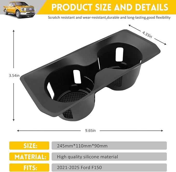 Cup Holder for 2021-2025 Ford F150 Center Console Cup Holder Insert Silicone Cupholder Coaster Liner for 2021 2022 2023 2024 2025 F-150 Truck Interior Accessories Black(Fit Bucket Seat Only)