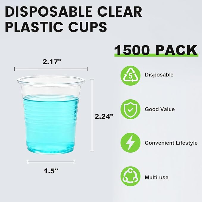 Lamosi 1500 Pack 3 oz Clear Plastic Cups, Disposable Bathroom Mouthwash Cups, Small Plastic Drinking Cup for Ice Tea, Party,Tasting, Travel and Event