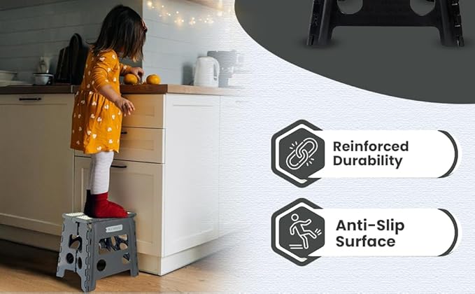 Versatile Folding Step Stool 15.7 in - Foldable Step Stool for Kids, Home, Camping, and Office - Lightweight, Sturdy, and Portable Foldable Stool, for Outdoors and Indoor Fun MOJO VENTURES