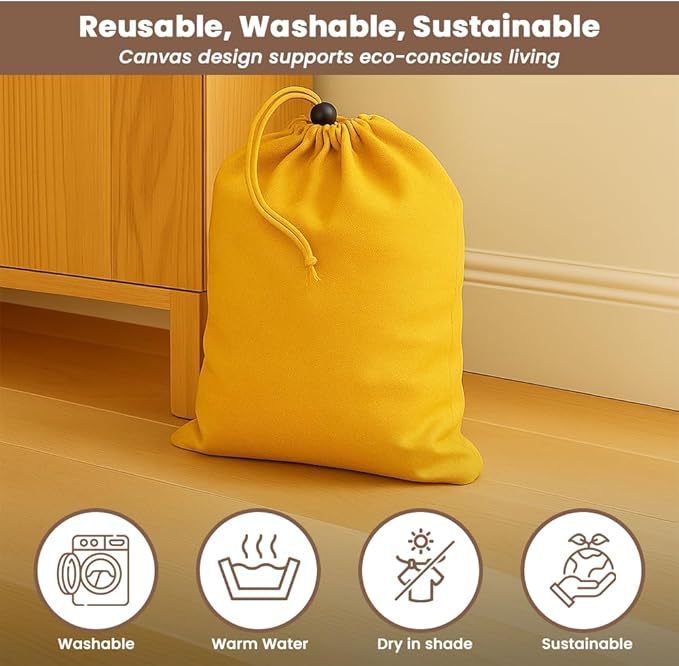LFH Cotton Rich Shoe Storage Bags with Drawstring, Dustproof Breathable Reusable Organizer, Perfect For Travel, Dorm, Hotel, College, Gym, Easy to Carry, Machine Washable 12"x17" (Pack of 4) - Golden