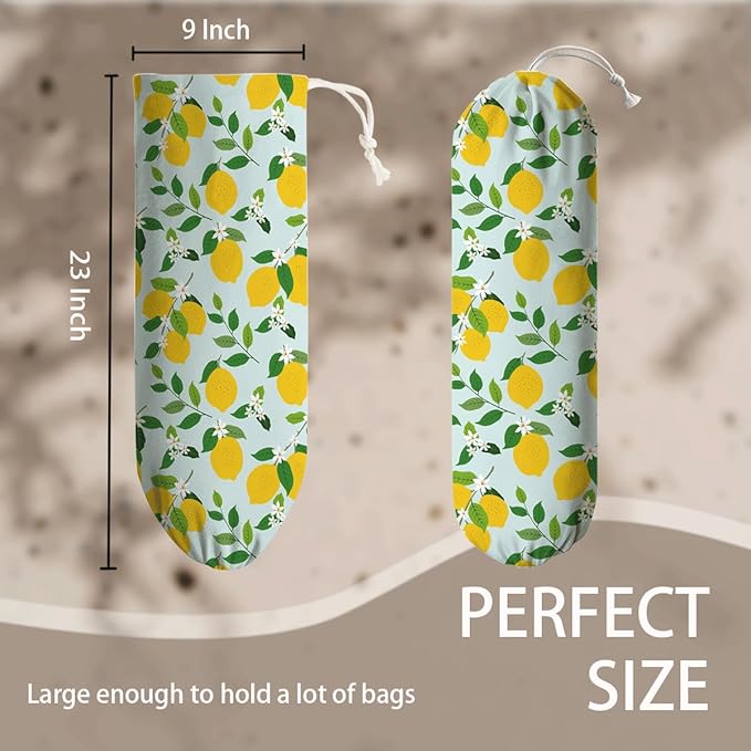 Lemon Plastic Bags Holder, Grocery Bag Storage Organizer, Reusable Shopping Bags Holder Dispenser for Kitchens Pantry, Farmhouse Home Kitchen Decor Gifts, Kitchen Pattern Garbage Bag