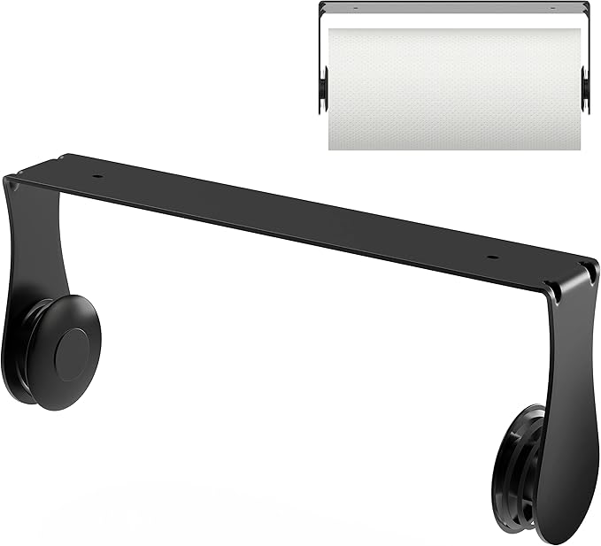 Paper Towel Holder Under Cabinet, Wall Mount, One-Handed Tear, Stainless Steel, Black, Paper Roll Holder with Kitchen Bathroom Farmhouse Essentials Decor Accessories