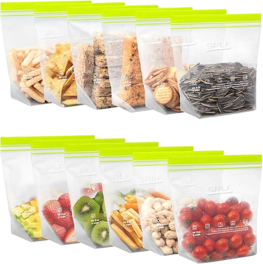 SPLF 12 Pack Reusable Sandwich Bags Dishwasher Microwave Safe, BPA Free Extra Thick Leakproof Reusable Food Storage Bags, Silicone Free Containers for Meal Prep, Fridge Kitchen Organization