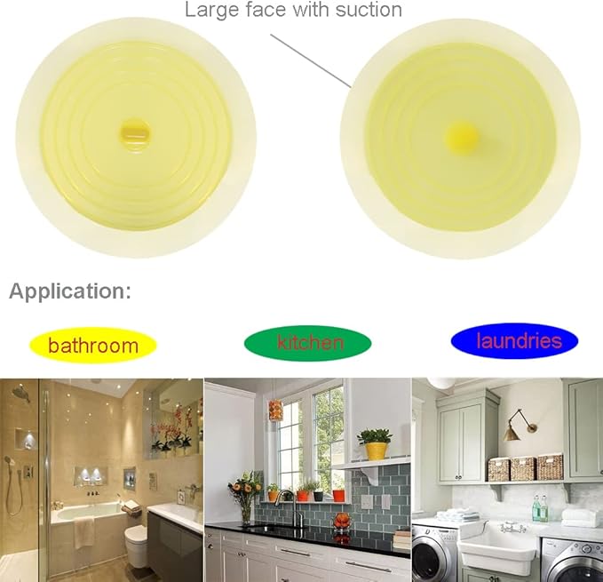V-TOP Bathtub Drain Plug 2 Pack, 6 inches Large Silicone Tub Stopper Hair Stopper Flat Suction Cover for Kitchen Bathroom and Laundry (Yellow Transparent)