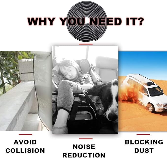 Winunite 65.6ft (20m) Car Door Edge Guards Black – Rubber, No Glue, U-Shaped, Built-in Metal Clips, Fits Most Vehicles, Fade-Resistant, Scratch- and Chip-Resistant – Reduces Dings in Parking Lots