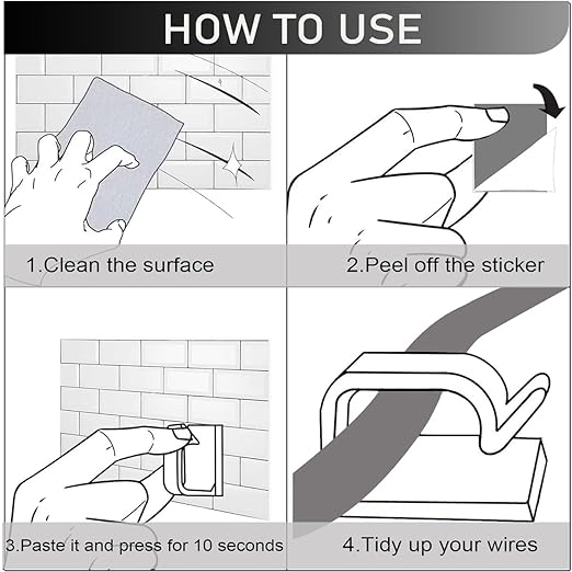 100PCS Cable Clips, Adhesive Wire Clips Strong Cord Clips Wire Holders, Cable Management Clips for Desk, Wall, Car, TV, Ethernet Cable (White, Small)