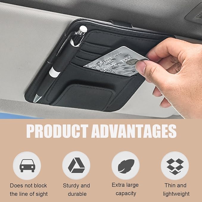 Augeny 2 PCS Car Sun Visor Organizer, Small Auto Visor Organizer and Storage, Registration and Document Holder for Sunglasses, Card, Pen, Driver License, Car Accessories (Black)