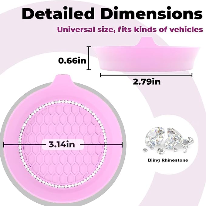 4 PCS Car Cup Coasters, Universal Cup Holder Coaster for Car Accessories, Bling CupHolders Insert for Women Non-Slip Silicone Car Cup Holder Coasters