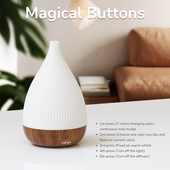 Ultrasonic Essential Oil Diffuser, Home Fragrance Aroma Diffuser with Auto Shut-Off, 8-Color Night Light & Ultra-Quiet Operation, BPA-Free Portable Aromatherapy Humidifier for Home (Dark)