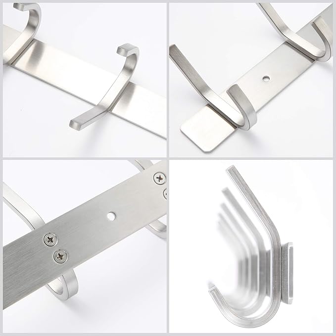 Coat Rack Wall Mounted, Stainless Steel Silver Towel Racks with 5 Hooks for Bathroom Kitchen Bedroom Door