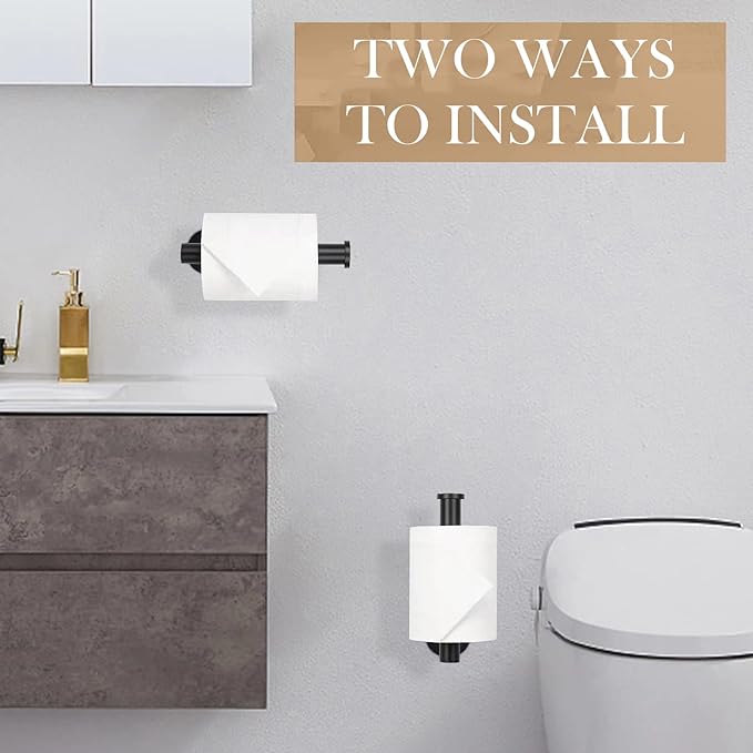 JOPOFI Toilet Paper Holder - Self Adhesive Toilet Paper Holder Wall Mount for Bathroom, Command Strip Stainless Steel Toilet Paper Roll Holder Stick On Wall, No Drilling - Matte Black