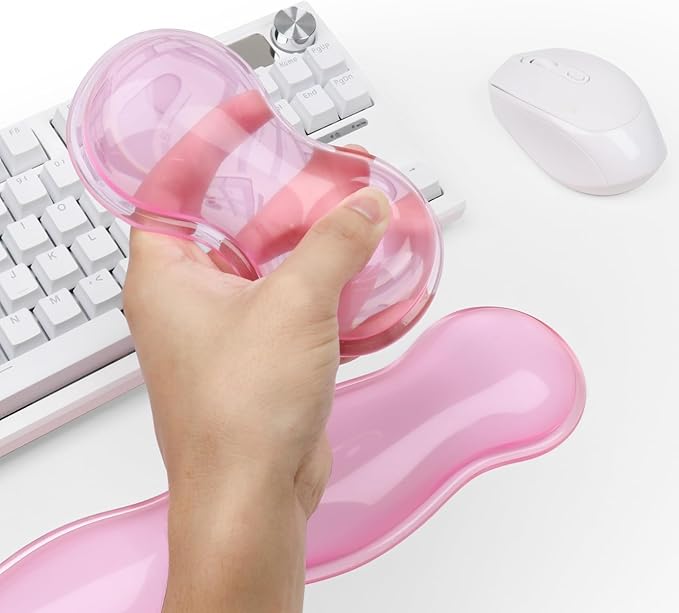 Gel Keyboard and Mouse Wrist Rest, Cute Wrist Support and Arm Support Keyboard Rest for Keyboard and Mouse Typing Pain Relief, Suitable for Office/Computer/Laptop/Gaming (Transparent Pink Set)