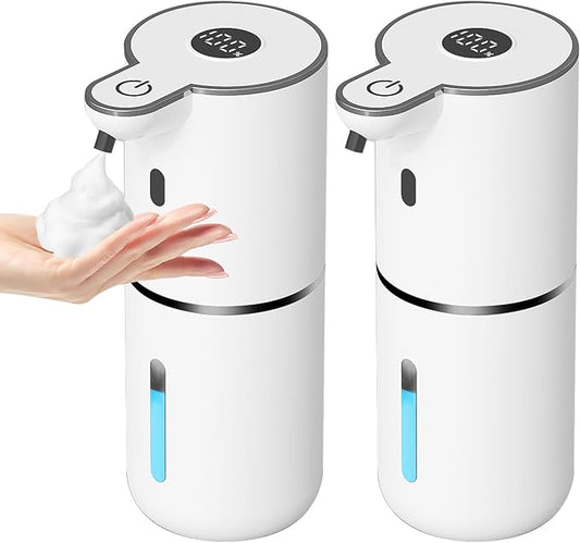 OHIFAST 2 Pack Automatic Foaming Soap Dispenser Touchless, USB Rechargeable Smart Hand Soap Dispenser, 6-Level Adjustable, 12.8oz/380mL Wall Mount for Bathroom Kitchen Dish Soap-White