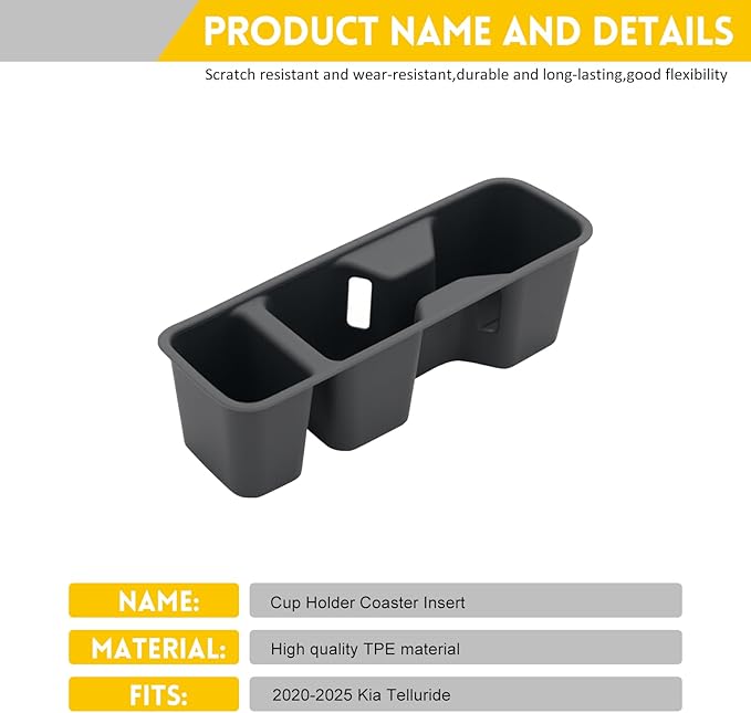Cup Holder for 2020-2025 Kia Telluride Center Console Cup Holder Insert Cupholder Organizer Coaster Liner for 20-25 Telluride Interior Accessories Black
