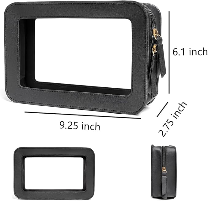 Clear Makeup Bag, Black Travel Makeup Pouch Toiletry Bag for Women Waterproof Small Cosmetic Bag Case Small Make Up Bag with Zipper Car Organizer Car Essentials for Women Men