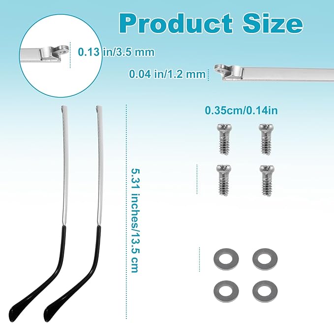 1 Pair Glasses Repair Kit with Screws Arm Replacement Sunglass Parts Arms Screw Glass Screwdriver Eyeglass Legs Temples(Silver)