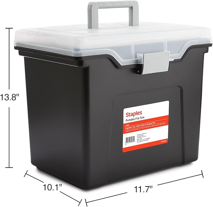 STAPLES File Box File Portable Tote, Letter Size, Black, 4/Carton