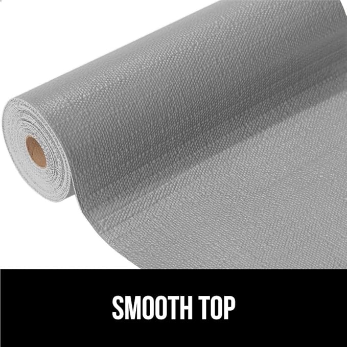 GORILLA GRIP DripGuard Shelf Liner, Non-Adhesive Drawer and Kitchen Cabinet Protector, Strong Grip Slip Resistant Underside, Smooth Surface Liners for Cabinets, Bathroom Closets 17.5x240 In Light Gray