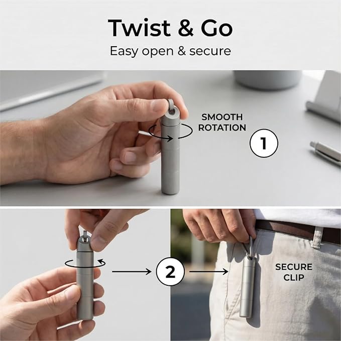 Titanium Keychain Pill Holder - Compact, Durable, and Waterproof 3-Compartment Small Pill Case - Portable and Versatile Medicine Container for Everyday Use and Travel (Titanium Grey)