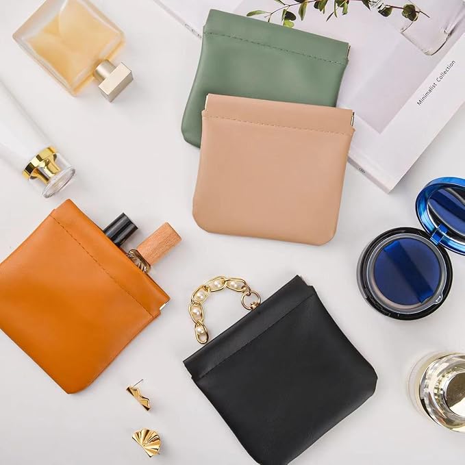 4PCS Small Makeup Bag for Purse，Waterproof Leather Portable Mini Makeup Bag,Snap Closure Organizer Pouch for Coin Cards Jewelry Lipstick Cosmetic Accessories，Small Travel Kit Storage Pouch
