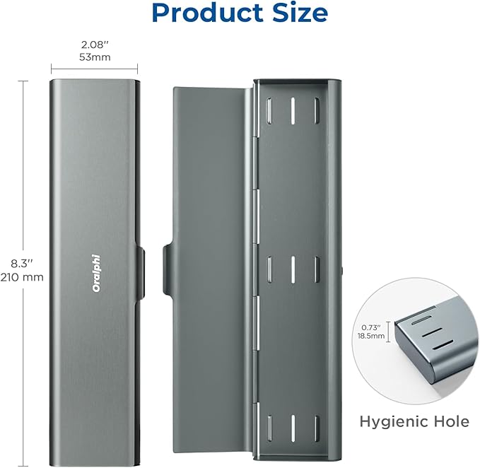 Wider Aluminum Toothbrush Travel Case, Portable Travel Toothbrush Holder, Durable Manual Toothbrush Box Container for Traveling, Bathroom, Camping, Business Trip, Gray Blue