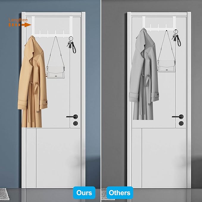 Peasulin Over The Door Hooks, Sturdy Door Hanger, Large Over The Door Towel Rack with 12 Hooks, Heavy Duty Easy to Install, for Bathroom, Bedroom，Kitchen，Hanging Towels, Coats (White)