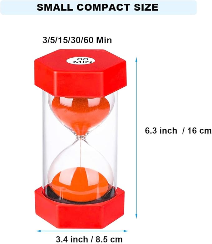 3 Minute Sand Hourglass Timer: Plastic Sand Clock 3 Minutes, Large Red Sand Watch 3 Min, Colorful Hour Glass Sandglass Timer for Kids, Games, Classroom, Kitchen, Decorative