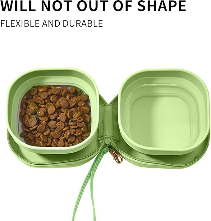 Travel Twin Pet Bowls for Cats or Dogs, Collapsible Silicone Bowls for Food and Water Feeding, Foldable Zip Up Oxford Cloth Carry Case with Carabiner Clip, Portable Hiking Cat Bowl