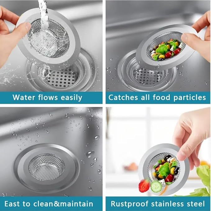 2 Pack Sink Strainer Sets - Large Wide Rim 4.5" Stainless Steel Strainer with Rust-Free Function and Anti-Clogging Micro-Perforation - Kitchen Sink Drain Strainer (Silver)
