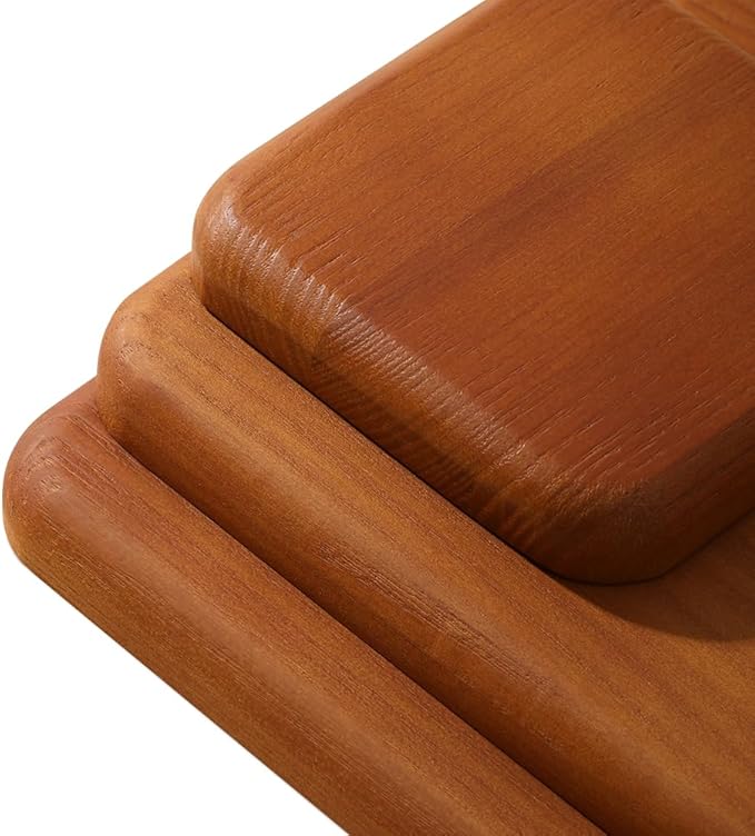 Wooden Jewelry Display Tray Rounded Rectangle Ring Showcase Stackable Elegant Bracelet Watch Jewelry Organizer for Personal Use and Commerce (Old Lace, Medium-W 3.9'' x H 0.6'' x L 7'')