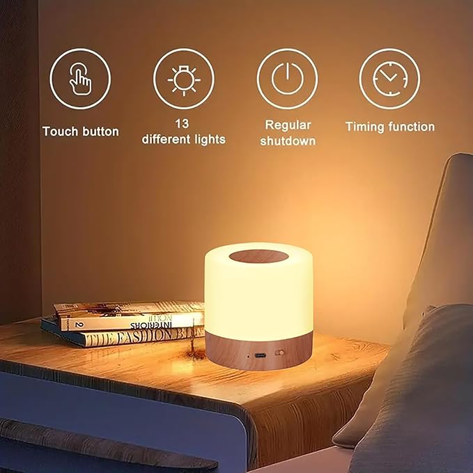 2 Pack LED Touch Bedside Table Lamp,13 RGB Colors & 5 Brightness, USB Rechargeable, Remote Control Dimmable Night Light with RGB Color Changing,Portable Lamp for Baby, Bedroom,Outdoor