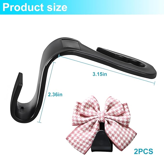 Mandark 2PCS Car Seat Headrest Hooks, Cute Bow Vehicle Hooks for Purses and Bags, Automotive Purse Hook Hanger Interior Decoration Accessories, Universal for SUV, Sedan, Truck (Pink/White)