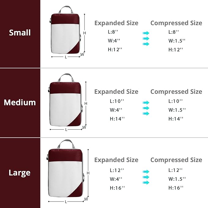 9-Piece Compression Packing Cubes for Travel - Compressible, Lightweight, and Space-Saving Packing Cubes, Travel Essentials for Women, Wine