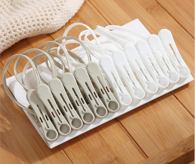 24 Pack Clothespins,Cute Sturdy Small Mini Clothes Pins with Plastic Rope for Clothesline,Tiny Photo Clips Decoration 6Pink 6Gray 12White