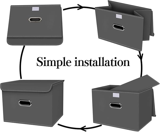 1-Pack Large Collapsible Storage Bins with Lids,Fabric Storage Cubes Organizer for Shelves,Closet,Nursery,Foldable Cube Storage Baskets with Handles,Home Boxes (14.9"x9.8",Grey)