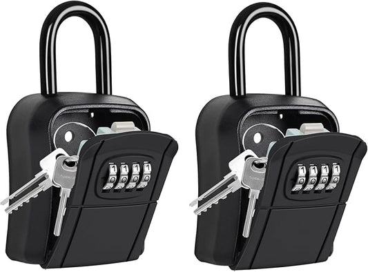 Portable Key Lock Box, Key Holder Safe Security Lock Box for Indoor, Outdoor, Garage, Garden, Store (2, Black)