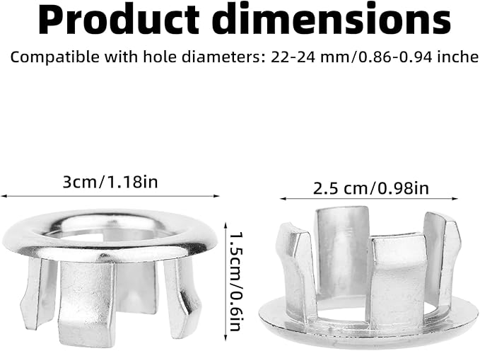 10 Pcs Sink Overflow Ring Cover, Chrome Bathroom Sink Overflow Trim Ring Cap Drain Hole Insert for Kitchen Bathroom Basin Vanity & Ceramic Sinks