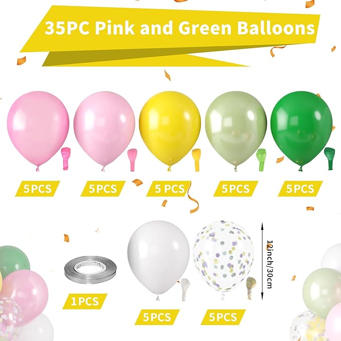 Hawaiian Balloons, Tropical Balloons Green Pink White Yellow Balloon Confetti Balloon for Beach Summer Baby Shower Luau Flamingo Tropical Theme Birthday Party Wedding Decorations