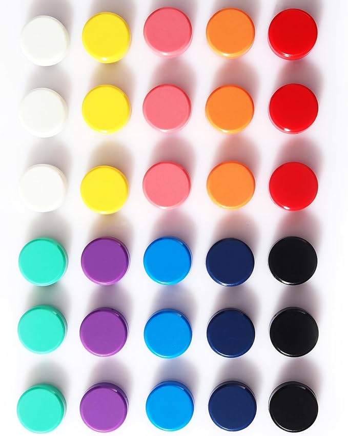 Fridge Magnet - 30 Pack 10 Colors Refrigerator Magnets, Mini Strong Magnets for Whiteboard, Locker & Map- Colorful Round Cute Small Magnets for Kitchen, Office, Classroom, School (Assorted)