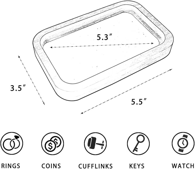 Walnut Solid Wood Square Jewelry Display Valet Tray Dish for Elegant Presentation of Your Finest Pieces, Perfect for Personal Use Men Gift