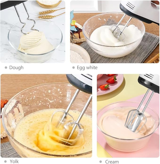 Electric Hand mixer - 7 Adjustable Speed 180W Handheld Mixer Electric Whisk with 5 Stainless Steel Accessories, Turbo Boost/Self-Control Speed + Eject Button Food Beater for Cakes Eggs, Off-white