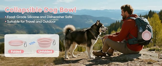 2-Pack, LeeRound Portable Dog Bowl,Food-Grade Silicone Collapsible Dog Bowls Small, Dogs Bowl Travel for Water Food Walking and Hiking